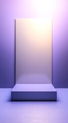 Abstract geometric composition featuring a clean white square centered on a vibrant purple backdrop.