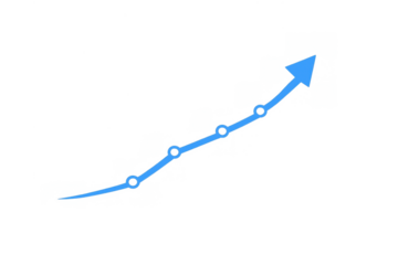 Upward trending blue arrow graph showing business growth, increasing profits, market analysis, and financial success visualization