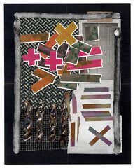 Abstract digital paper asset collage design featuring layered cut-out shapes, textured papers, and hand-painted marks.