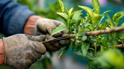 Grafting process on orange tree branches in a nursery emphasizing skilled hands joining different rootstocks to enhance disease resistance and fruit quality.