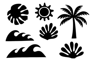 Summer tropical beach silhouettes vector illustration