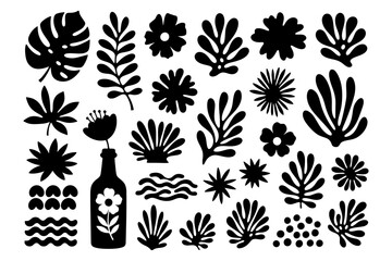Abstract organic leaves and flowers silhouette vector illustration