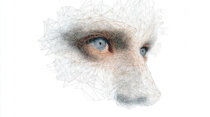 abstract artificial intelligence face made of lines isolated on white background