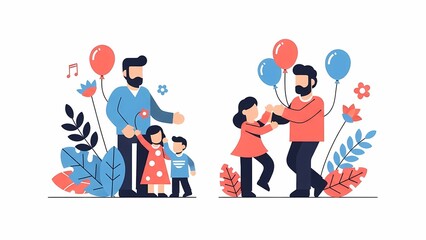Fototapeta premium A happy family enjoying a festive moment with balloons and flowers