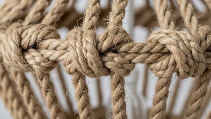 Fototapeta premium Close-up view of intricate knotted rope pattern in natural fiber material