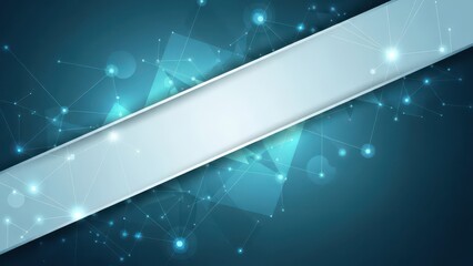 Abstract Blue Tech Background with Network Connections and Diagonal White Banner