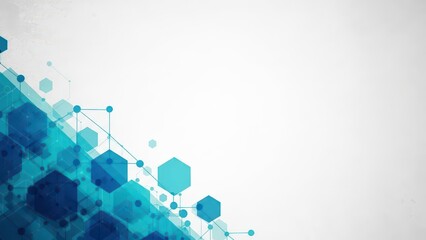 Abstract technology background with blue connected hexagons and network lines