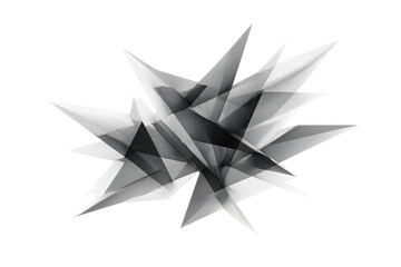 Grey and white abstract geometric composition forming a sharp, spiky structure with overlapping shards against a transparent background
