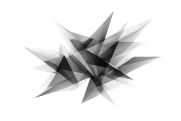 Grey and white abstract geometric composition forming a sharp, spiky structure with overlapping shards against a transparent background