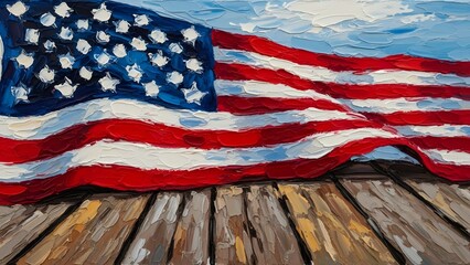 American flag waving on a wooden deck