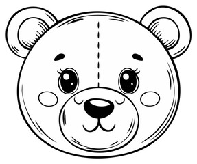 Obraz premium Adorable Teddy Bear Face Illustration Cute Cartoon Character Line Art Design For Children Coloring Book Page or Decoration Elements