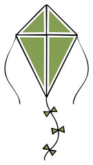 Obraz premium Simple Green Diamond Kite with Decorative Tail Flying Icon