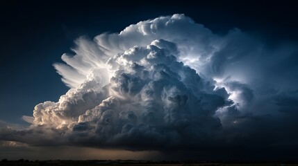 Massive Cumulonimbus Incus Supercell Storm Cloud over Horizon at Sunset 