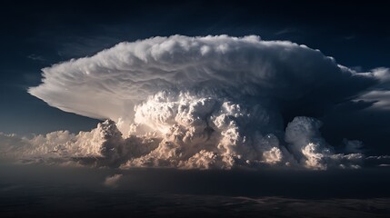 Massive Cumulonimbus Incus Supercell Storm Cloud over Horizon at Sunset 