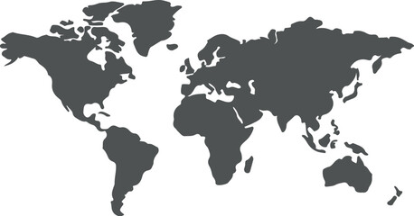 Minimal World Map Silhouette &ndash; Grey Flat Vector Map on White Background