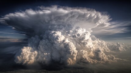 Massive Cumulonimbus Incus Supercell Storm Cloud over Horizon at Sunset 