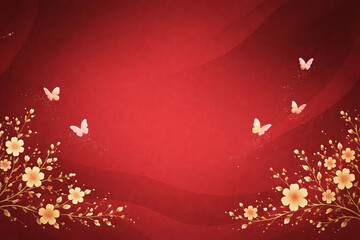 Traditional Chinese Floral Background with Butterflies