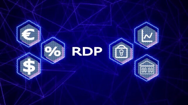 RDP Concept With Global Network And Business Icons. RDP Remote Desktop Protocol Concept Illustration with Global Network and Business Icons