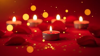 Romantic red candles and rose petals on valentine's day