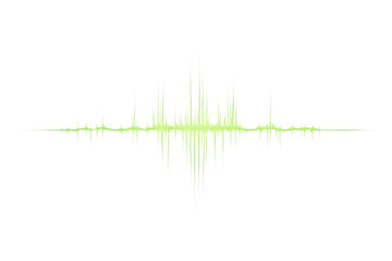Green glowing sound wave equalizer or audio frequency visualization showing digital technology data on transparent background
