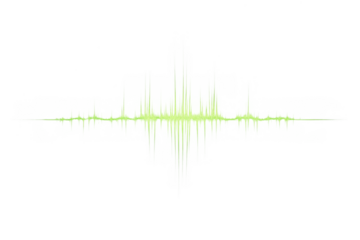 Green glowing sound wave equalizer or audio frequency visualization showing digital technology data on transparent background