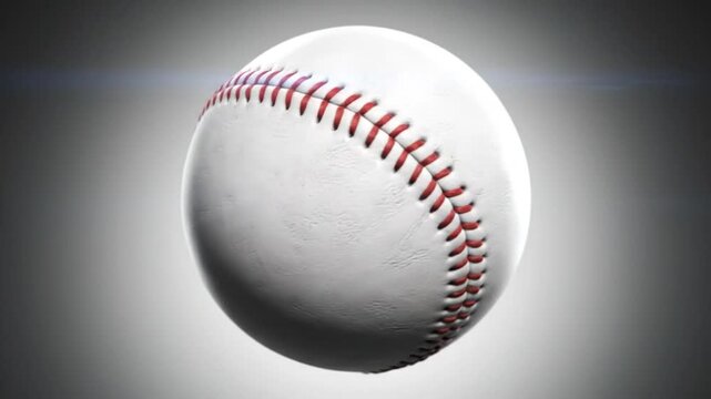 Rotating Close Up of a White Baseball with Red Stitches Against a Gradated Background