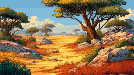 アフリカのサバンナの背景イラスト