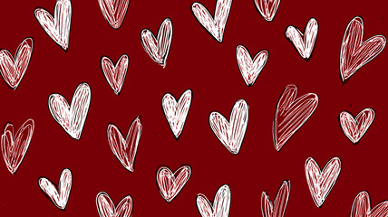 赤と白のハートが散りばめられたイラスト