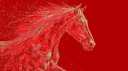 赤い背景と深紅の馬のイラスト