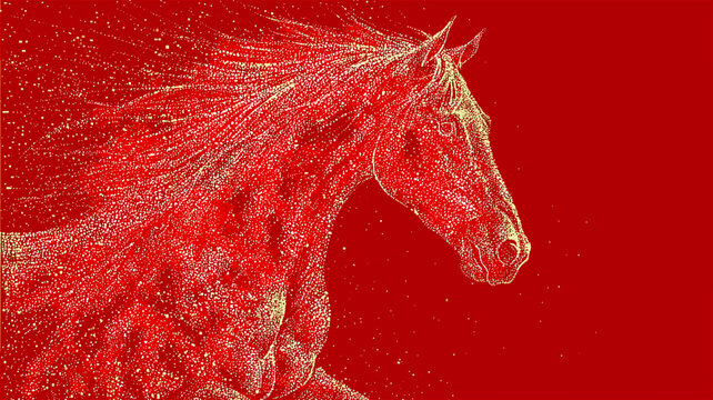 赤い背景と深紅の馬のイラスト