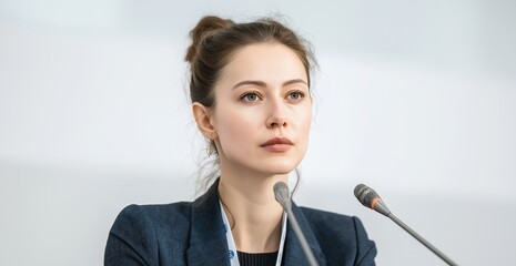 Confident Businesswoman Speaking at Press Conference