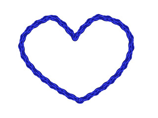 An intricate, hand-drawn heart outline/decorative frame with a textured, braided or twisted rope appearance. The heart is blue creates woven feel