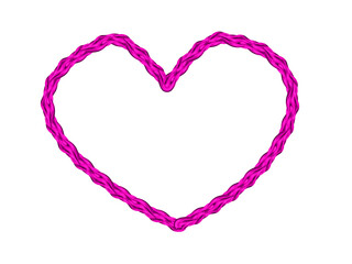An intricate, hand-drawn heart outline/decorative frame with a textured, braided or twisted rope appearance. The heart is pink creates woven feel