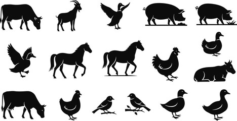 Collection of animal silhouettes featuring farm and wild animals © mdkamran
