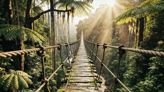 Suspension Bridge in Lush Forest.
