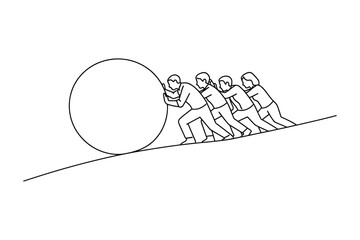 Teamwork Pushing Heavy Ball Uphill