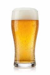 Glass of Lager Beer with Foam on White Background, Realistic Beer Glass Photography
