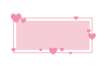 Pink rectangular frame with hearts isolated on a white background. Vector illustration