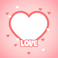 A heart-shaped frame with the word "Love" on a pink gradient background. 