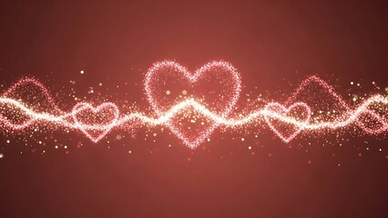 Heart shaped ecg line on red background with sparkles