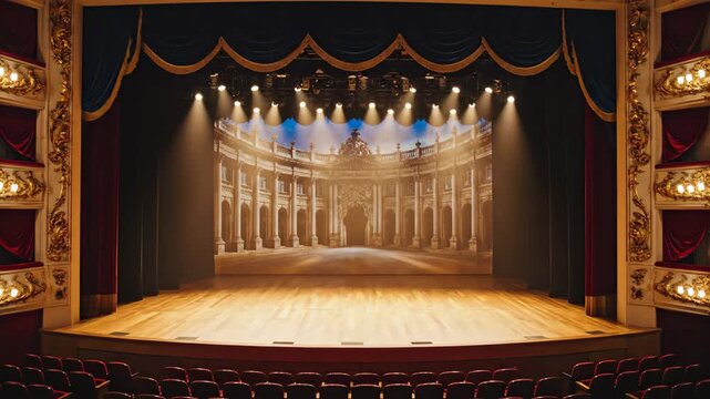 Theater Stage with Curtains and Lights.