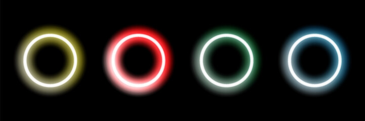 Colorful Neon Glowing Rings on Black Background &ndash; Abstract Light Circle Design