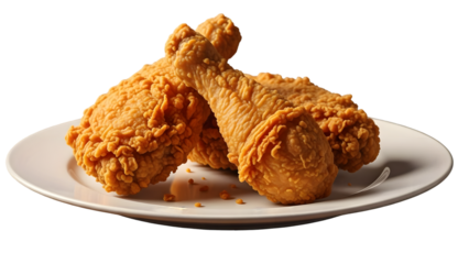 Crispy fried chicken legs on a plate isolated on transparent background