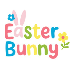 Pastel easter bunny lettering for spring holiday designs Easter bunny text illustration with floral decorative elements Playful easter lettering in soft pastel colors
