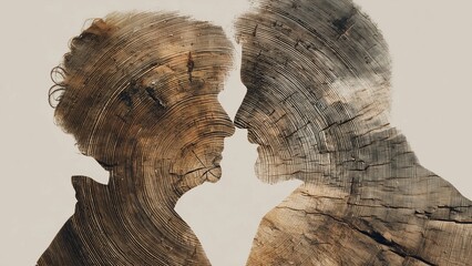 Senior Couple Silhouette with Tree Rings Symbolizing Love Growing Through Time in Elegant Dark Scene