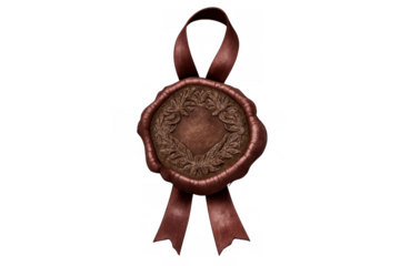 Wax seal medal with laurel wreath and ribbon, symbolizing achievement, award and quality, transparent background