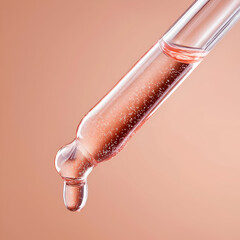 Close-up of a dropper with a liquid serum reflecting light. Ideal for skincare and beauty product presentations.