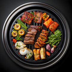 An exquisite platter of grilled meats and vegetables, beautifully arranged for a delightful culinary experience.