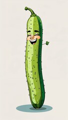 Relaxed stretching long cucumber vegetables in cartoon illustration on plain white background