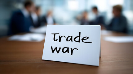 Business meeting discussing trade war implications with professionals analyzing strategies for economic impact.